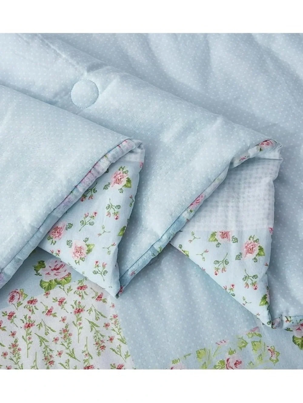 Light Blue Floral Patchwork Full size 100% cotton 3 piece Comforter Set
